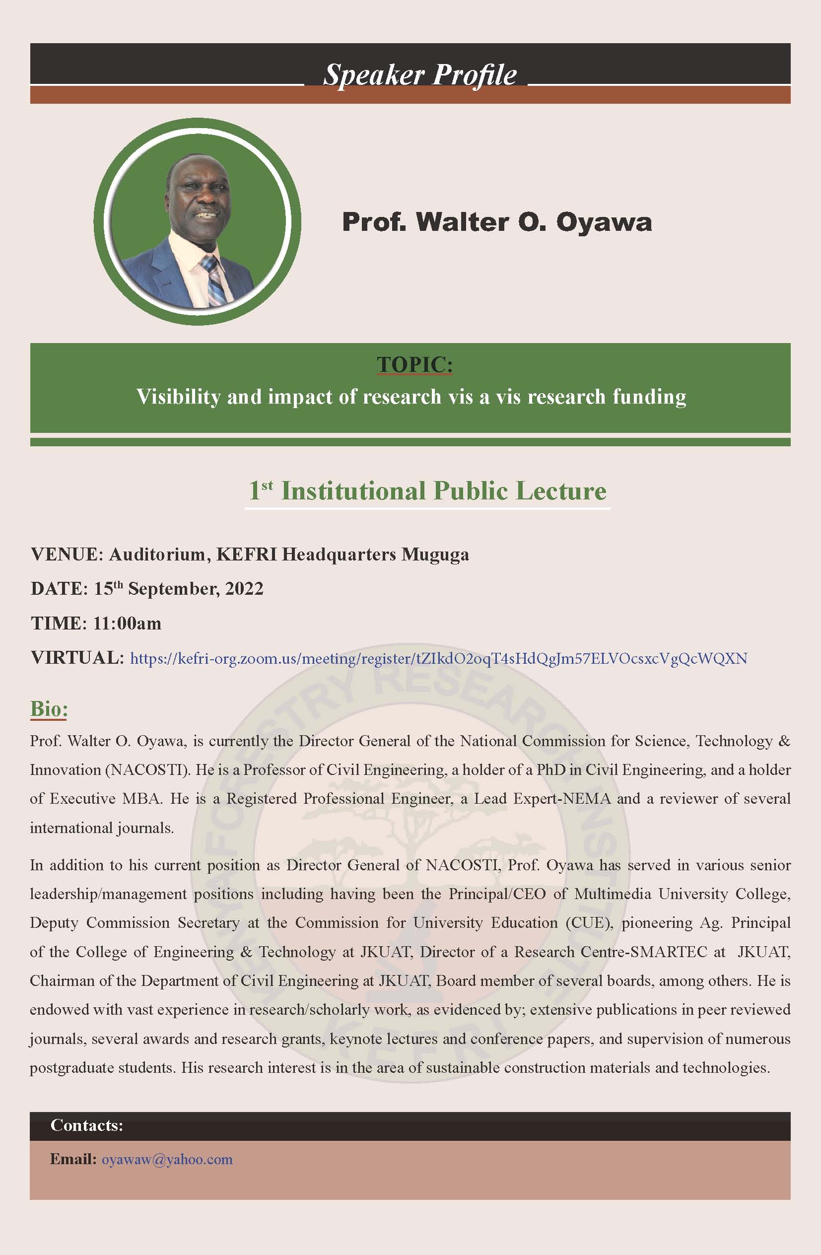 Prof. Oyawa Speaker Profile